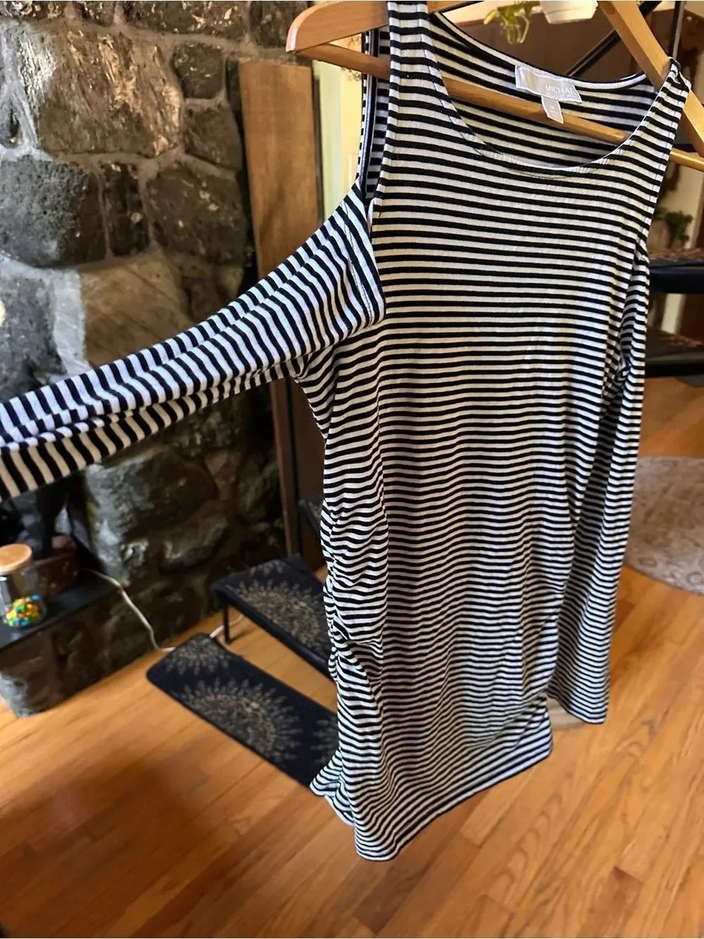 Michael Kors Black and White Striped open shoulder and side zipper